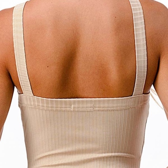 Hearts & Hips Latte Ribbed Front Slit Midi Dress - Picture 4 of 4